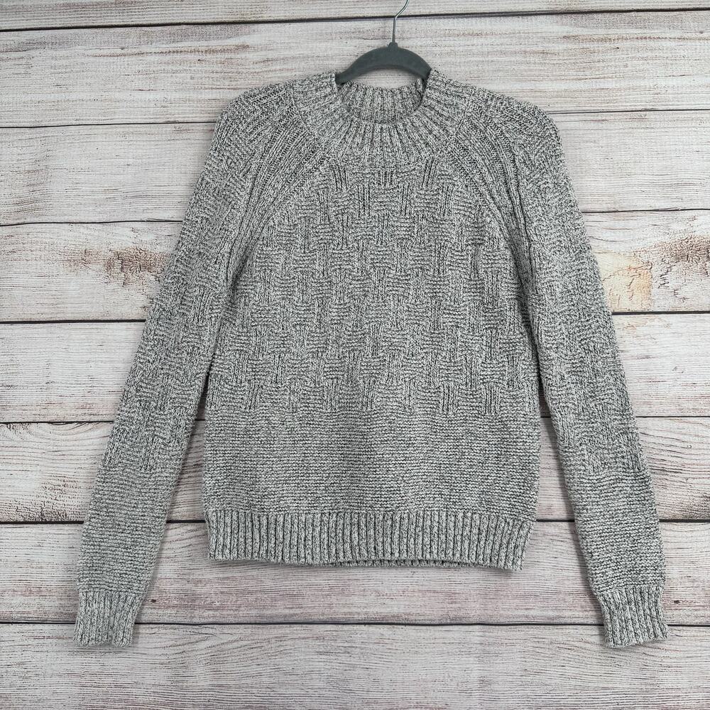 prAna Weave Mock Neck Sweater Mens‎ Small Gray Black White